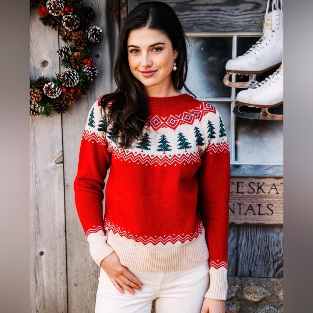 Kiel James Patrick Merry & Bright Cozy Cabin Christmas Sweater. KJP. Medium.